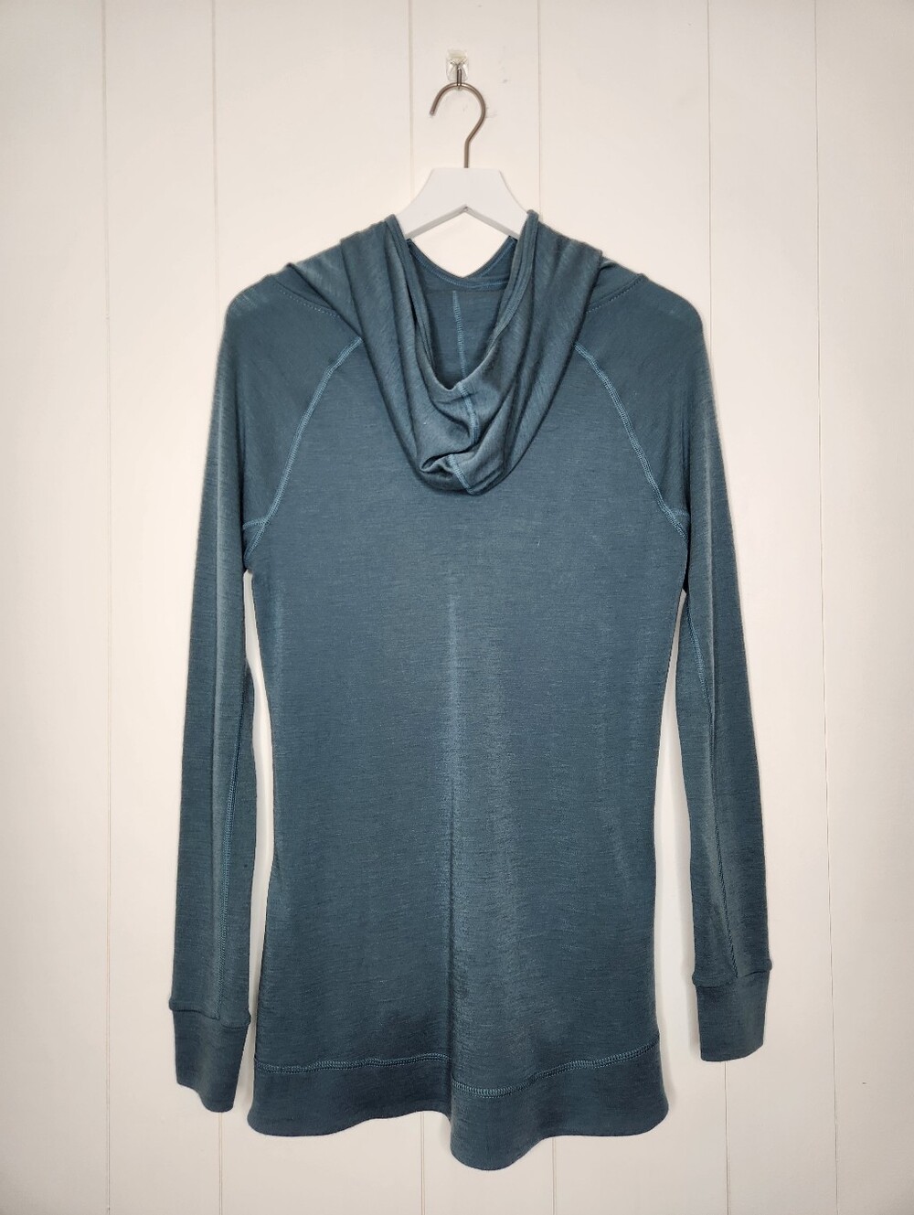 Woolly Stone Blue Pro-Knit Wool Pullover Hoodie Long Sleeve Top Size Medium - Picture 6 of 6